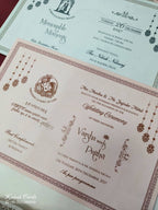 KLB879 Elephant Design Creme Blue Color Premium 3D Gold Foil Semi Box Wedding Card (2 Page & Couple Name Wooden Plate)