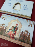 KLB880 Raja Rani Design Blue Color Premium 3D Gold Foil Semi Box Wedding Card (2 Page)