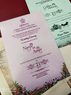 KLB881 Royal Fort Elephant Design Creme Brown Color Hardboard Padding Thick Wedding Card (2 Page & Couple Name Wooden Plate)