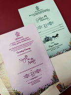 KLB881 Royal Fort Elephant Design Creme Brown Color Hardboard Padding Thick Wedding Card (2 Page & Couple Name Wooden Plate)