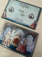 KLB882 Dulha Dulhan Design Blue Color Laser Cut Hardboard Padding Thick Wedding Card (2 Page)
