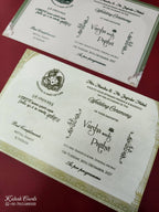 KLB883 Elephant Design Creme Color Laser Cut Hardboard Padding Thick Wedding Card (2 Page & Couple Name Wooden Plate)