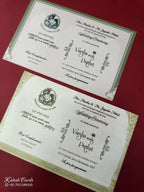 KLB883 Elephant Design Creme Color Laser Cut Hardboard Padding Thick Wedding Card (2 Page & Couple Name Wooden Plate)