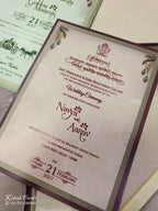 KLB887 Elephant Design Brown Color Hardboard Padding Thick Wedding Card (2 Page & Couple Name Wooden Plate)