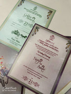 KLB887 Elephant Design Brown Color Hardboard Padding Thick Wedding Card (2 Page & Couple Name Wooden Plate)