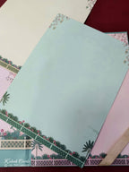KLB888 Royal Fort Pichwai Design Blue Pink Color Premium 3D Gold Foil Hardboard Padding Thick Wedding Card (2 Page & Couple Name Wooden Plate)