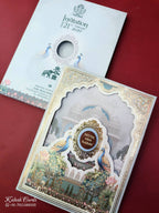 KLB894 Peacock Design Blue Color Laser Cut Hardboard Padding Thick Wedding Card (2 Page & Couple Name Wooden Plate)