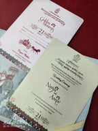 KLB894 Peacock Design Blue Color Laser Cut Hardboard Padding Thick Wedding Card (2 Page & Couple Name Wooden Plate)