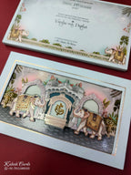 KLB895 Royal Fort Elephant Design Blue Color Laser Cut Premium 3D Gold Foil Hardboard Padding Thick Wedding Card (2 Page)