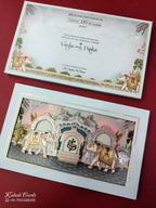 KLB895 Royal Fort Elephant Design Blue Color Laser Cut Premium 3D Gold Foil Hardboard Padding Thick Wedding Card (2 Page)
