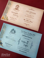KLB895 Royal Fort Elephant Design Blue Color Laser Cut Premium 3D Gold Foil Hardboard Padding Thick Wedding Card (2 Page)