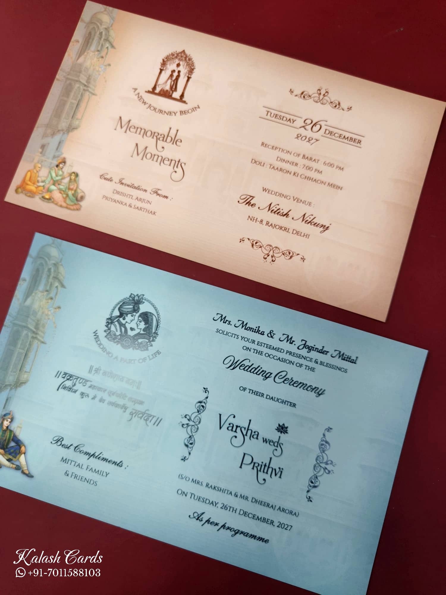 KLB895 Royal Fort Elephant Design Blue Color Laser Cut Premium 3D Gold Foil Hardboard Padding Thick Wedding Card (2 Page)