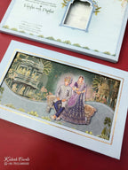 KLB896 Dulha Dulhan Design Blue Color Laser Cut Premium 3D Gold Foil Hardboard Padding Thick Wedding Card (2 Page)