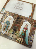 KLB897 Dulha Dulhan Design Brown Color Double Door Style Hardboard Padding Thick Wedding Card (2 Page)
