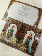 KLB897 Dulha Dulhan Design Brown Color Double Door Style Hardboard Padding Thick Wedding Card (2 Page)