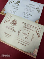 KLB898 Royal Fort Design Peach Color Premium 3D Gold Foil Double Door Style Hardboard Padding Thick Wedding Card (2 Page & Couple Name Wooden Plate)