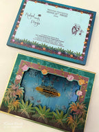 KLB899 Floral Design Blue Color Laser Cut Premium 3D Gold Foil Hardboard Padding Thick Wedding Card (2 Page & Couple Name Acrylic)