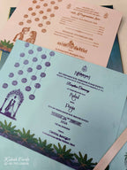 KLB899 Floral Design Blue Color Laser Cut Premium 3D Gold Foil Hardboard Padding Thick Wedding Card (2 Page & Couple Name Acrylic)