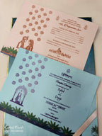KLB899 Floral Design Blue Color Laser Cut Premium 3D Gold Foil Hardboard Padding Thick Wedding Card (2 Page & Couple Name Acrylic)