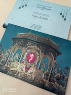 KLB902 Mandap Elephant Traditional Design Blue Color Premium 3D Gold Foil Hardboard Padding Thick Wedding Card (2 Page)