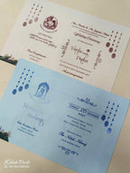 KLB902 Mandap Elephant Traditional Design Blue Color Premium 3D Gold Foil Hardboard Padding Thick Wedding Card (2 Page)