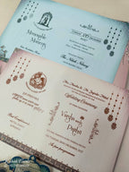 KLB903 Raja Rani Design Maroon Color Premium 3D Gold Foil Hardboard Padding Thick Wedding Card (2 Page & Couple Name Acrylic)