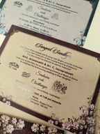 KLB904 Maroon Purple Floral Door Style Padded Thick Wedding Card (2 Page & Couple Name Acrylic)