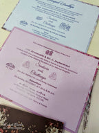 KLB906 Maroon Magenta Floral Door Style Padded Thick Wedding Card (2 Page & Couple Name Acrylic)