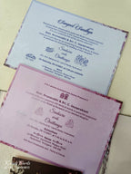 KLB906 Maroon Magenta Floral Door Style Padded Thick Wedding Card (2 Page & Couple Name Acrylic)