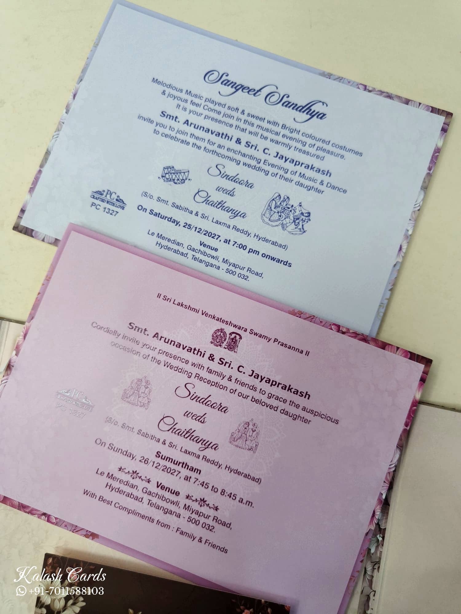 KLB906 Maroon Magenta Floral Door Style Padded Thick Wedding Card (2 Page & Couple Name Acrylic)