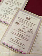 KLB907 Creme Lotus Floral Elephant Padded Thick Wedding Card (2 Page & Couple Initial Wooden Plate)