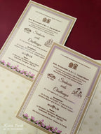 KLB907 Creme Lotus Floral Elephant Padded Thick Wedding Card (2 Page & Couple Initial Wooden Plate)