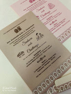 KLB908 Creme Brown Lotus Floral Peacock Padded Thick Wedding Card (2 Page & Couple Initial Wooden Plate)
