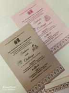 KLB908 Creme Brown Lotus Floral Peacock Padded Thick Wedding Card (2 Page & Couple Initial Wooden Plate)