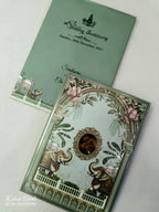 KLB910 Green Royal Fort Elephant Padded Thick Wedding Card (2 Page & Couple Initial Acrylic)