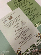KLB910 Green Royal Fort Elephant Padded Thick Wedding Card (2 Page & Couple Initial Acrylic)