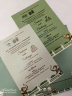 KLB910 Green Royal Fort Elephant Padded Thick Wedding Card (2 Page & Couple Initial Acrylic)