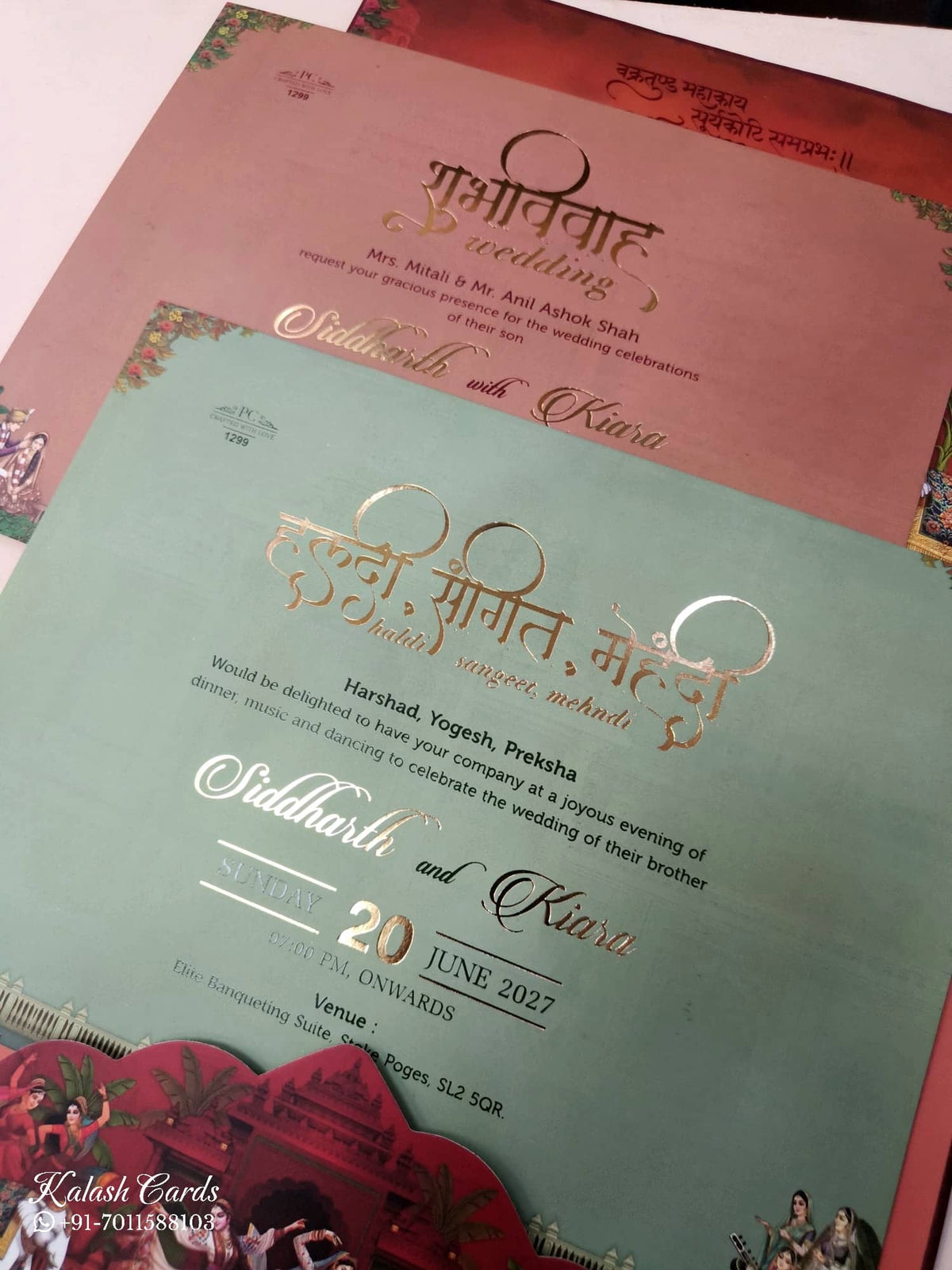 KLB911 Red Maroon Royal Fort Barat Laser Cut Padded Thick Wedding Card (2 Page & Couple Initial Acrylic)