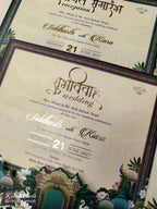 KLB913 Blue Green Royal Fort Elephant Laser Cut Padded Thick Wedding Card (2 Page & Couple Initial Acrylic)
