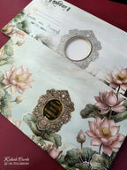 KLB915 Green Lotus Floral Padded Thick Wedding Card (2 Page & Couple Name Acrylic)