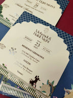 KLB919 Blue Royal Fort Padded Thick Wedding Card (2 Page & Couple Name Acrylic)