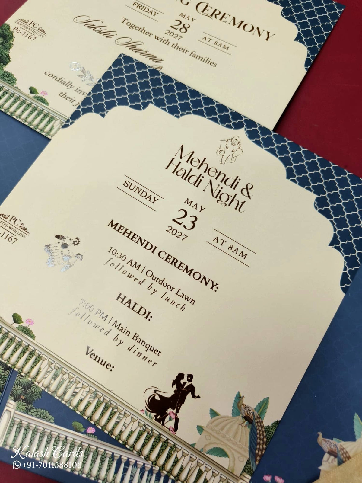 KLB919 Blue Royal Fort Padded Thick Wedding Card (2 Page & Couple Name Acrylic)