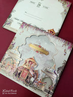 KLB920 Green Elephant Barat Padded Thick Wedding Card (2 Page & Couple Name Acrylic)