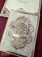 KLB926 Creme Green Elephant Laser Cut Padded Thick Wedding Card (2 Page & Couple Name Acrylic)
