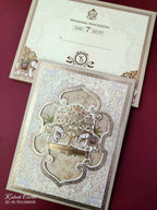KLB926 Creme Green Elephant Laser Cut Padded Thick Wedding Card (2 Page & Couple Name Acrylic)