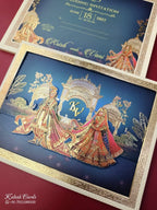 KLB928 Royal Blue Bride Groom Laser Cut Padded Thick Wedding Card (2 Page & Couple Initial Acrylic)