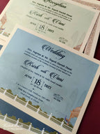 KLB928 Royal Blue Bride Groom Laser Cut Padded Thick Wedding Card (2 Page & Couple Initial Acrylic)