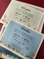 KLB928 Royal Blue Bride Groom Laser Cut Padded Thick Wedding Card (2 Page & Couple Initial Acrylic)