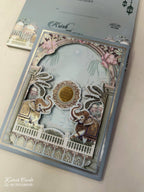 KLB929 Green Elephant Laser Cut Padded Thick Wedding Card (2 Page & Couple Name Acrylic)