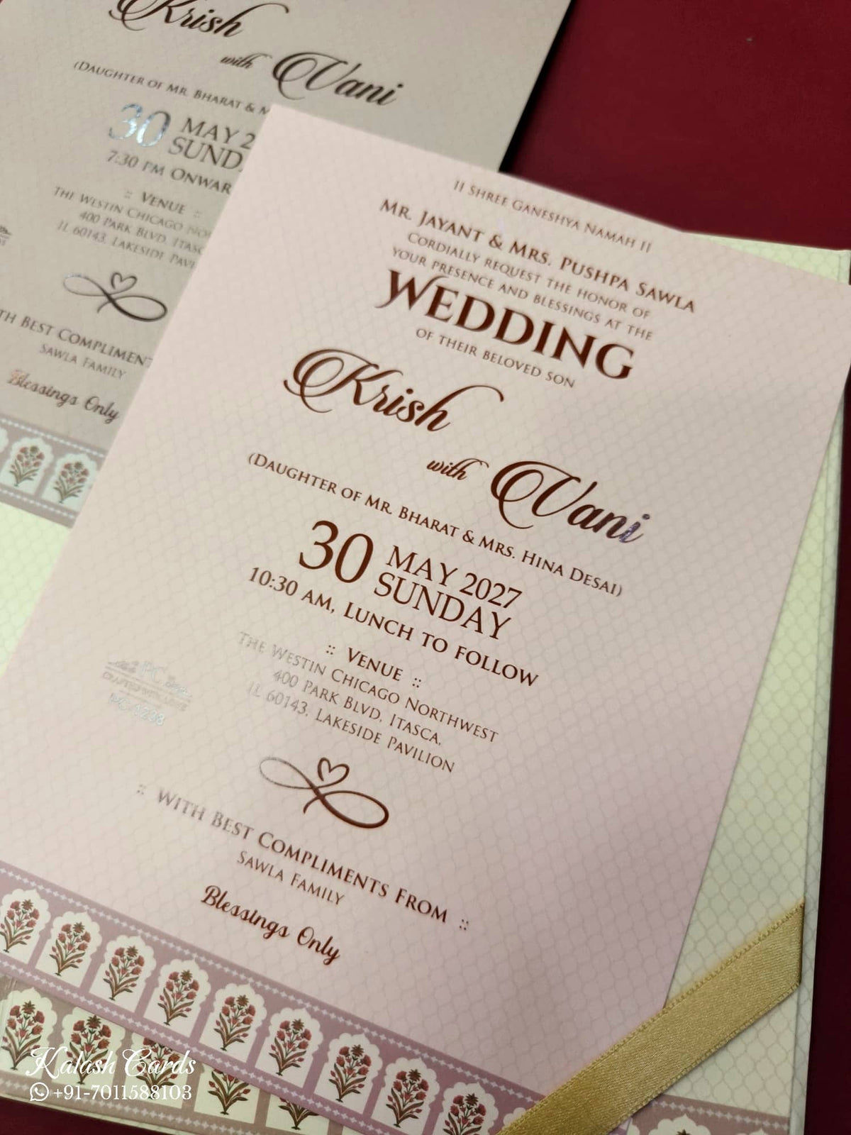 KLB930 Creme Brown Peacock Laser Cut Padded Thick Wedding Card (2 Page & Couple Name Wooden Plate)